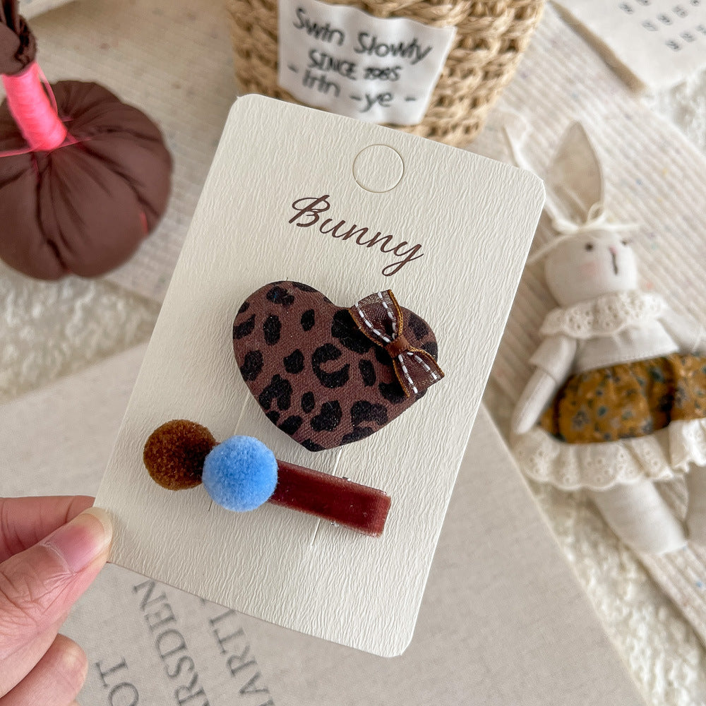 Leopard Heart Pom Hair Clip