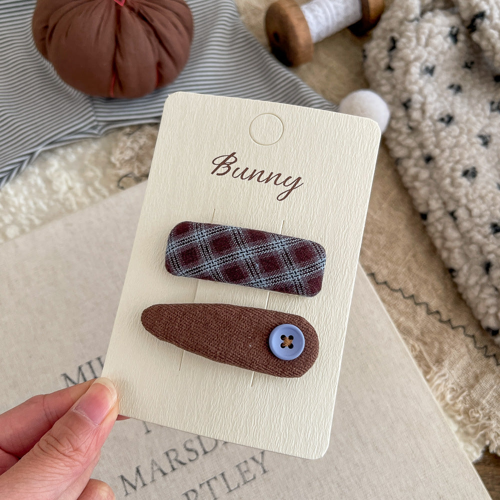 Square Plaid Button Hair Clip