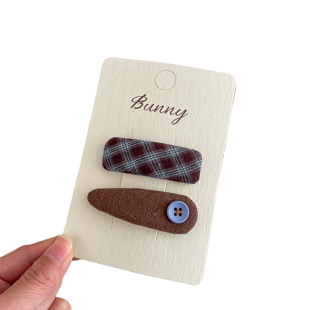 Square Plaid Button Hair Clip