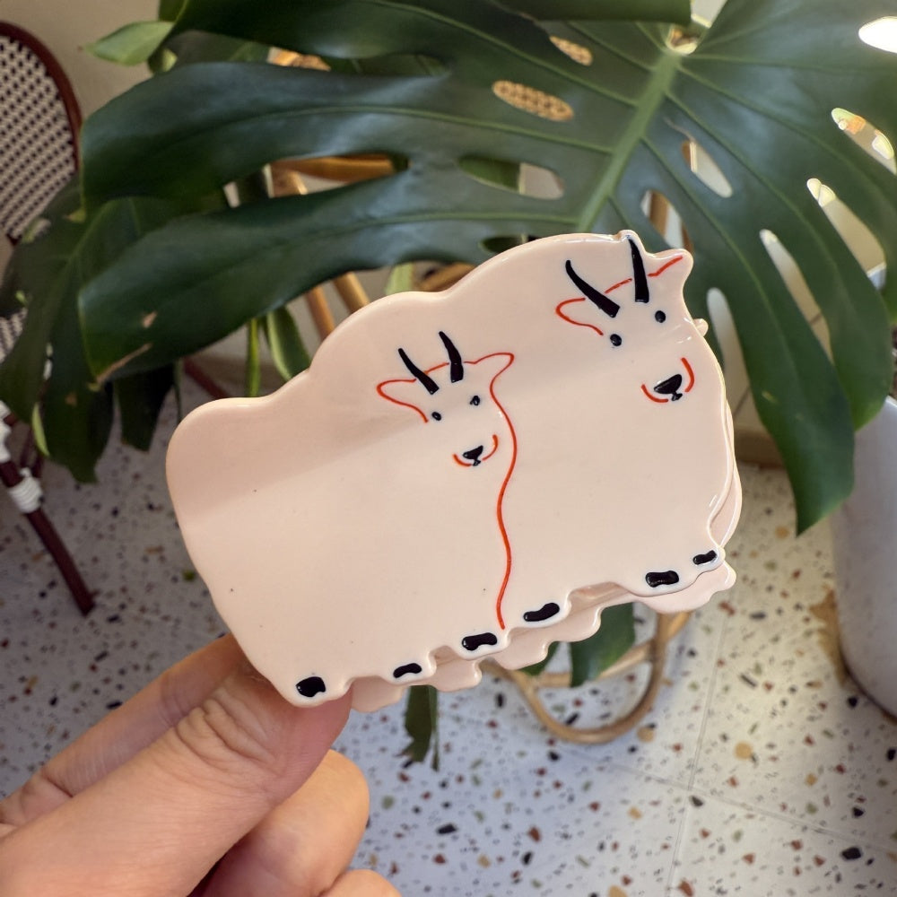 Beige Row of Standing Sheep Hair Claw Clip