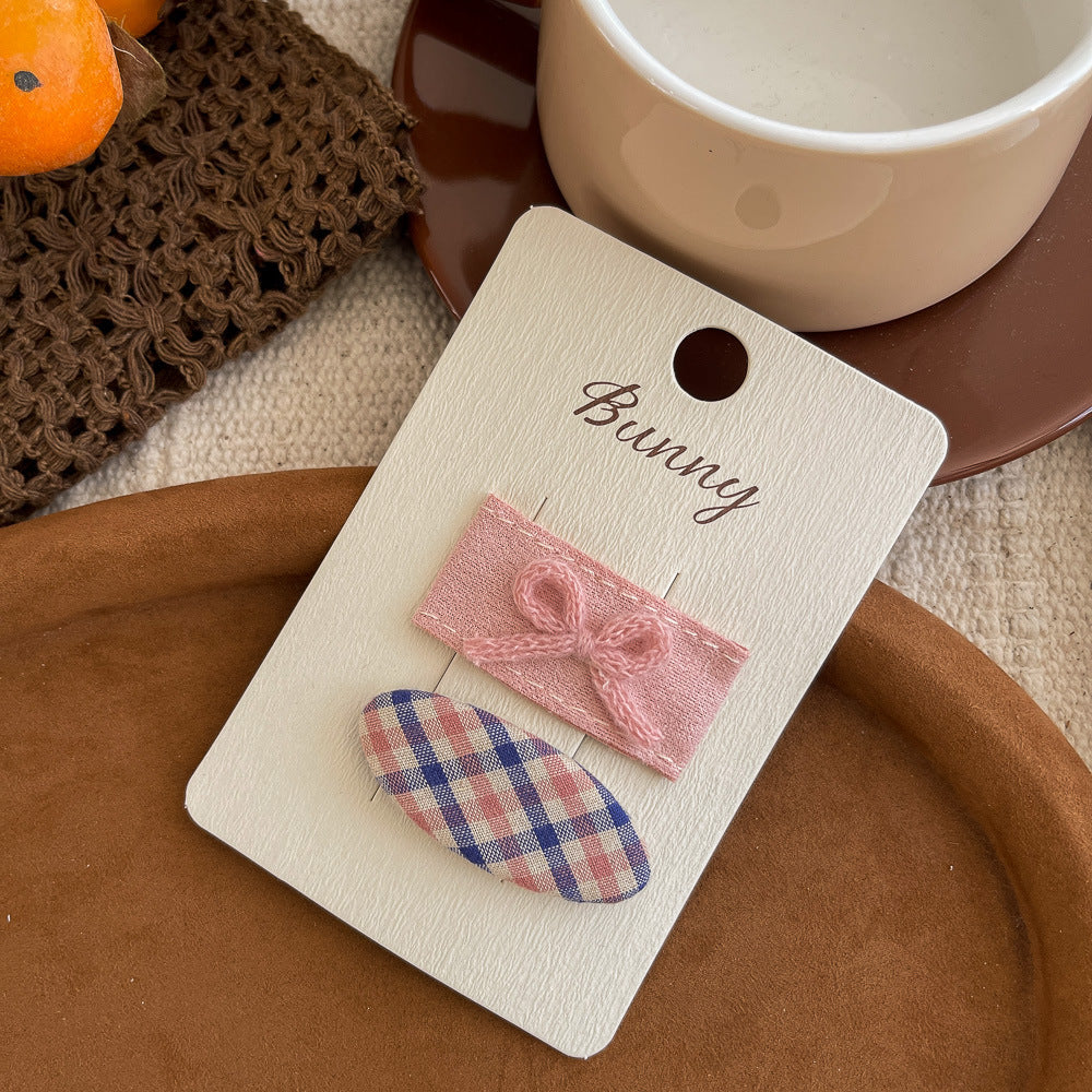 Pink Bow Blue Plaid Oval Hair Clip