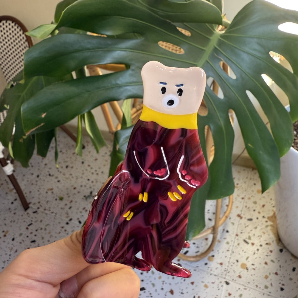 Standing Purple Red Bear Hair Claw Clip