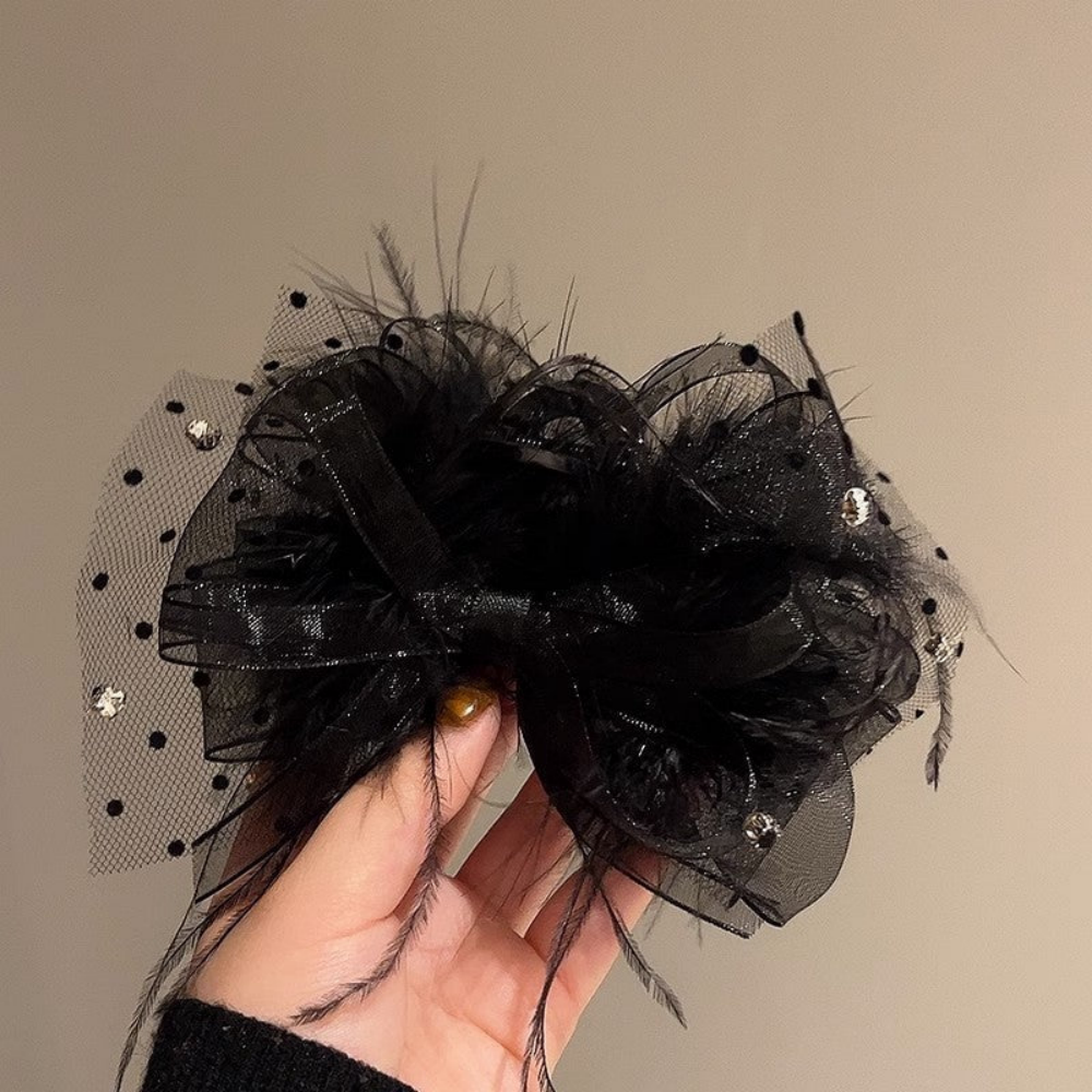Black Ribbon Bow Hair Clip – Large