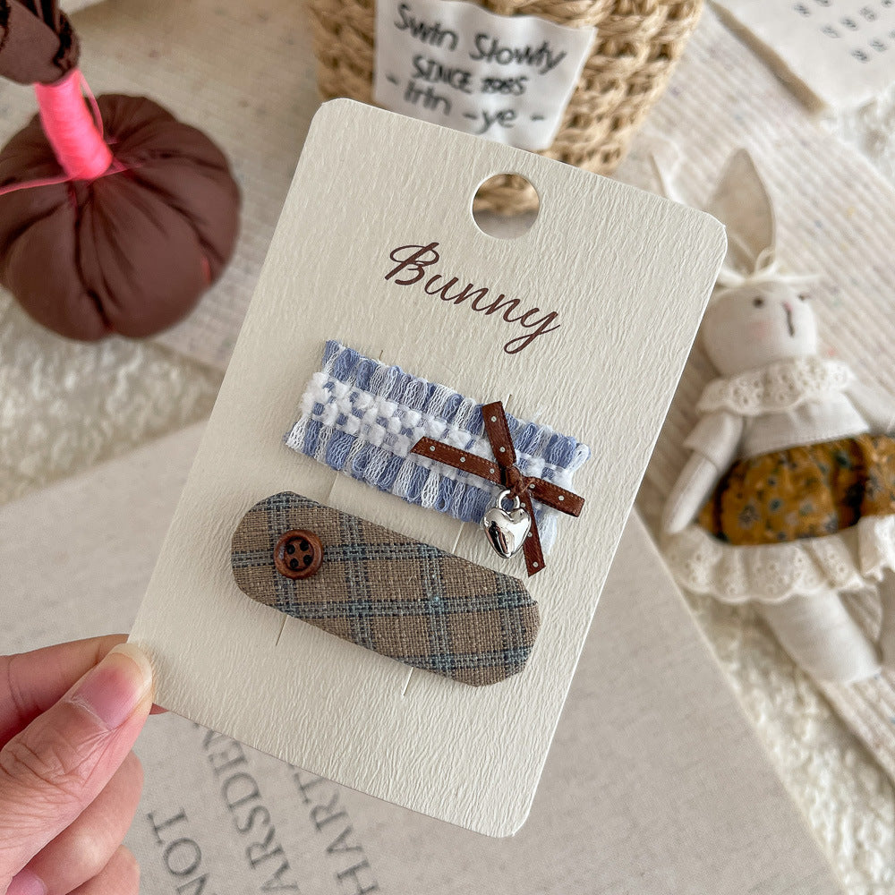 Plaid Knot Button Hair Clip