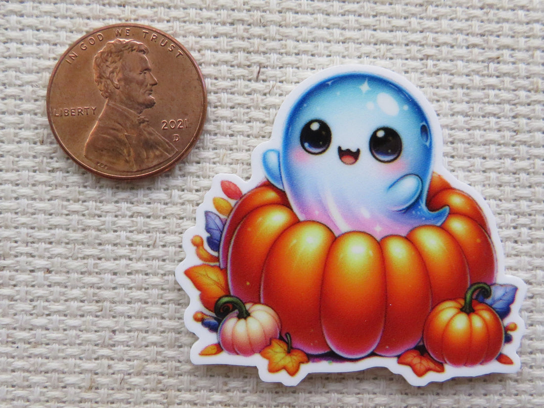 First view of Ghost in a Pumpkin Needle Minder.