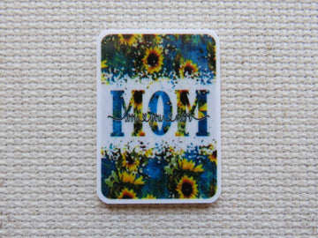 First view of Love you mom on a blue background with sunflowers minder.