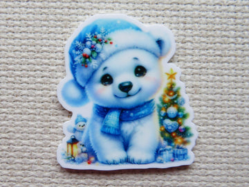 First view of Polar Bear with a Christmas Tree Needle Minder.
