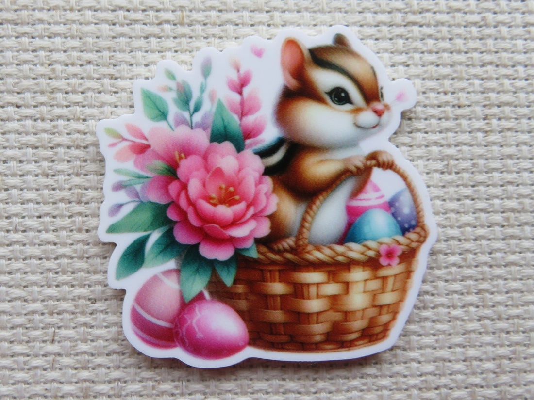 First view of Squirrel in a Basket Needle Minder.