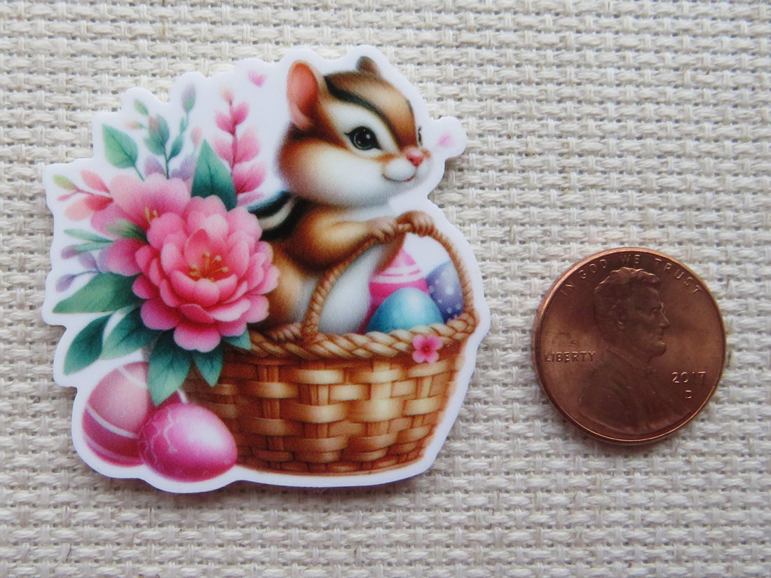 First view of Squirrel in a Basket Needle Minder.