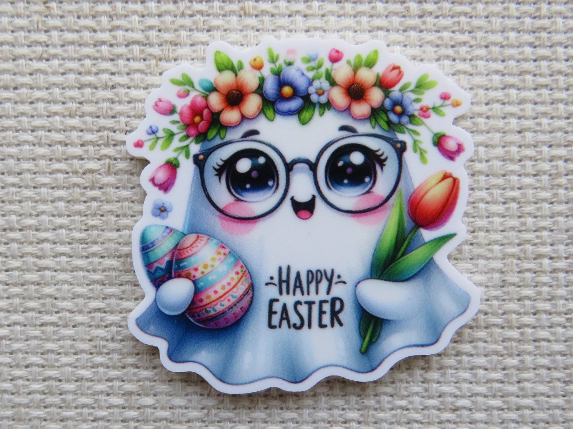 First view of Happy Easter Ghost Needle Minder.