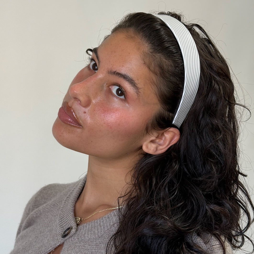 model wearing Starlet Headband in Grey Cabana